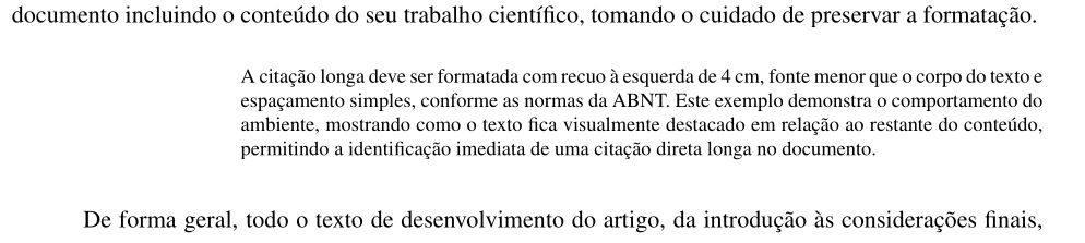 Exemplo visual de citação longa