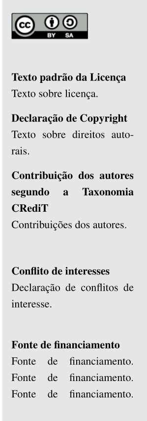 Exemplo visual de bloco de licença e créditos