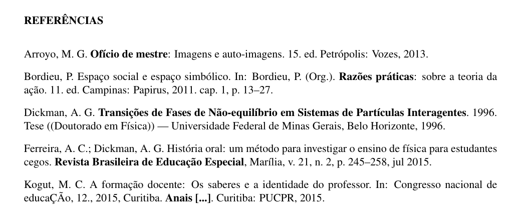 Exemplo de lista de referências